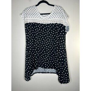 Faith and Joy Black White Polkadot Top Blouse Womens Size 2XL